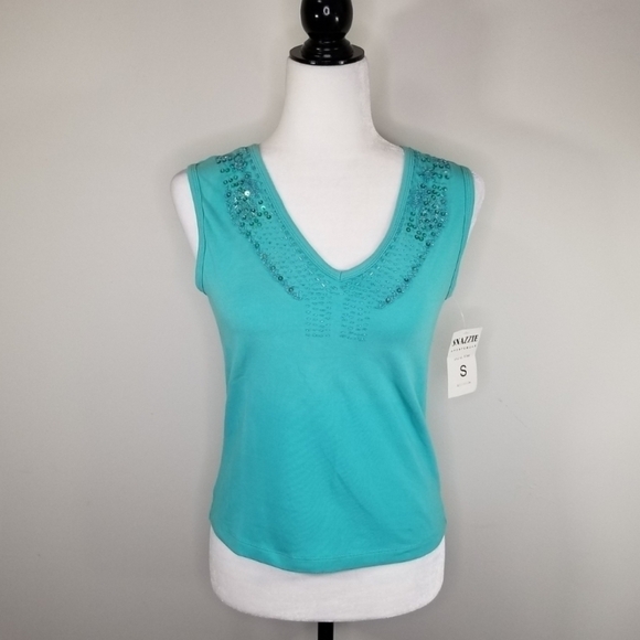 Vintage Snazzie Short Tank Top with Beaded Collar. - Picture 7 of 7